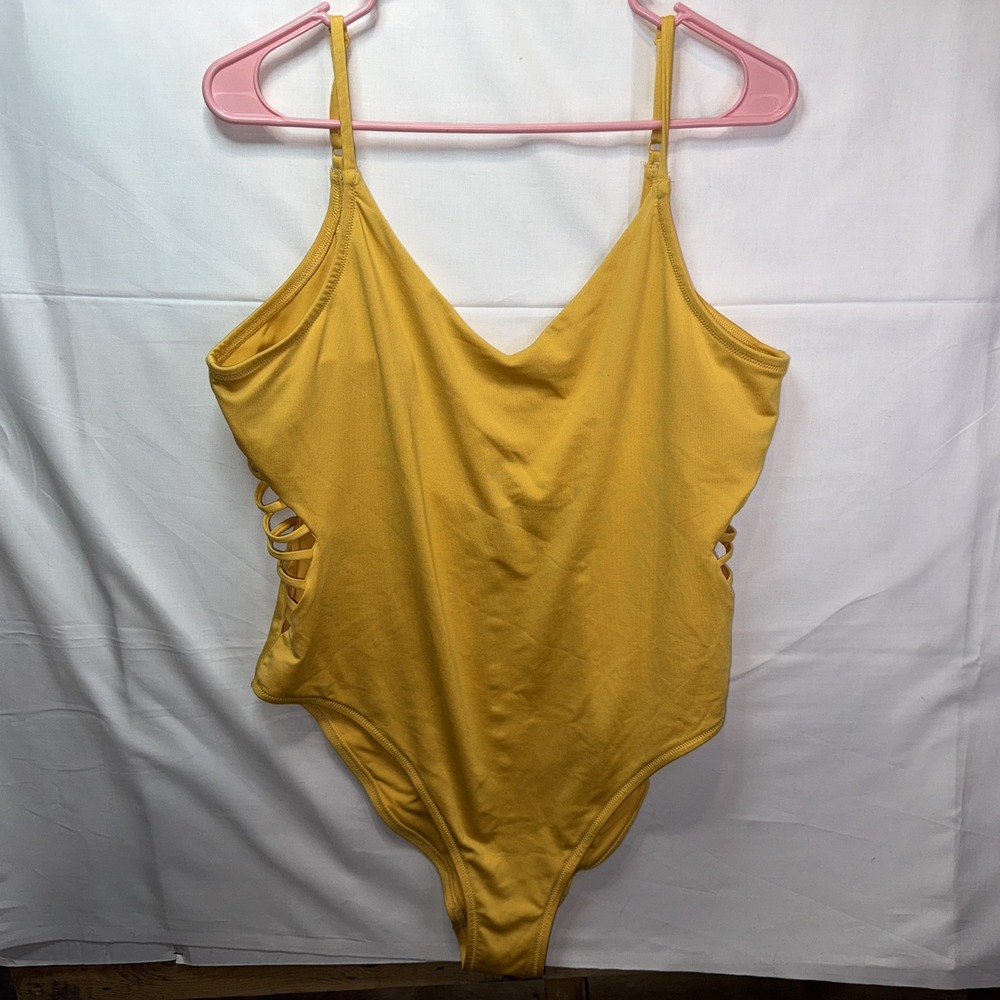 Victoria's Secret PINK Women's XL Yellow Strappy One Piece Swimsuit Bodysuit Y2K